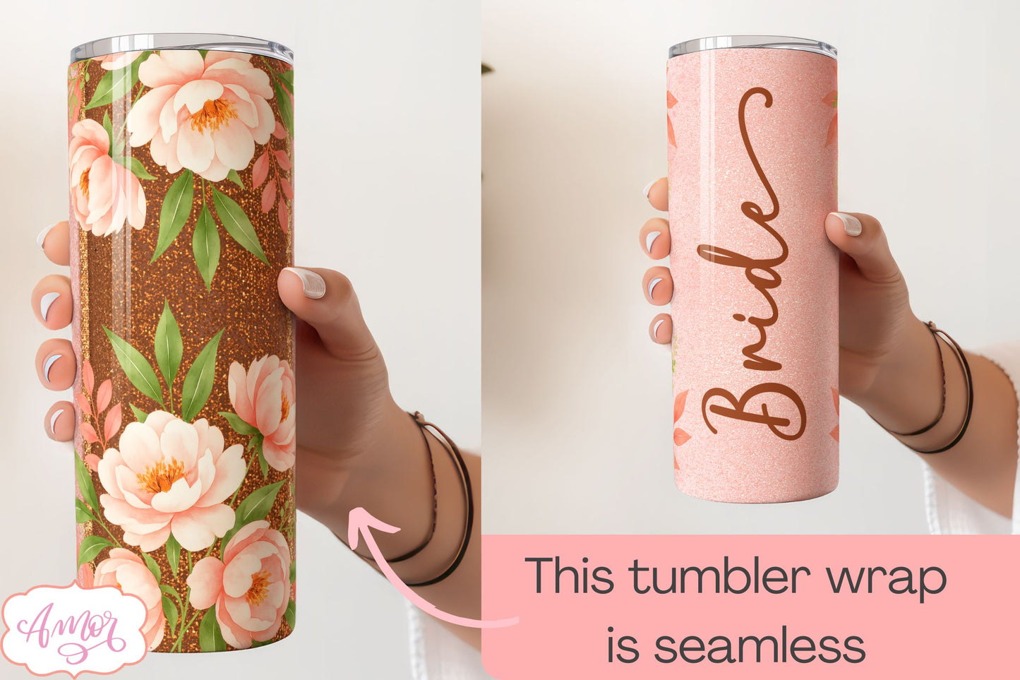 Wedding Tumbler Wrap sublimation PNG, Copper floral tumbler