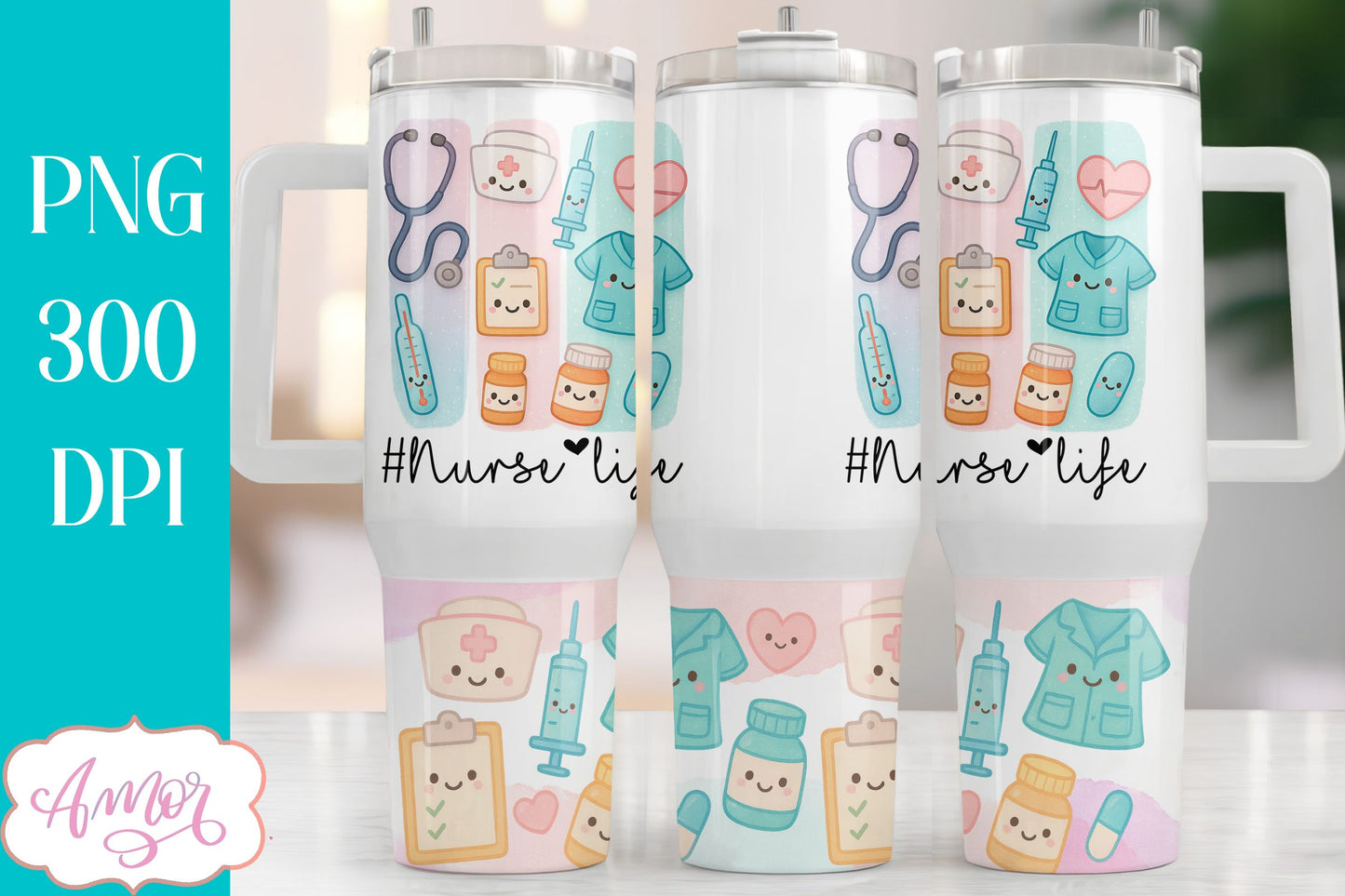 Nurse life 40oz tumbler wrap sublimation PNG, Nurse Tumbler