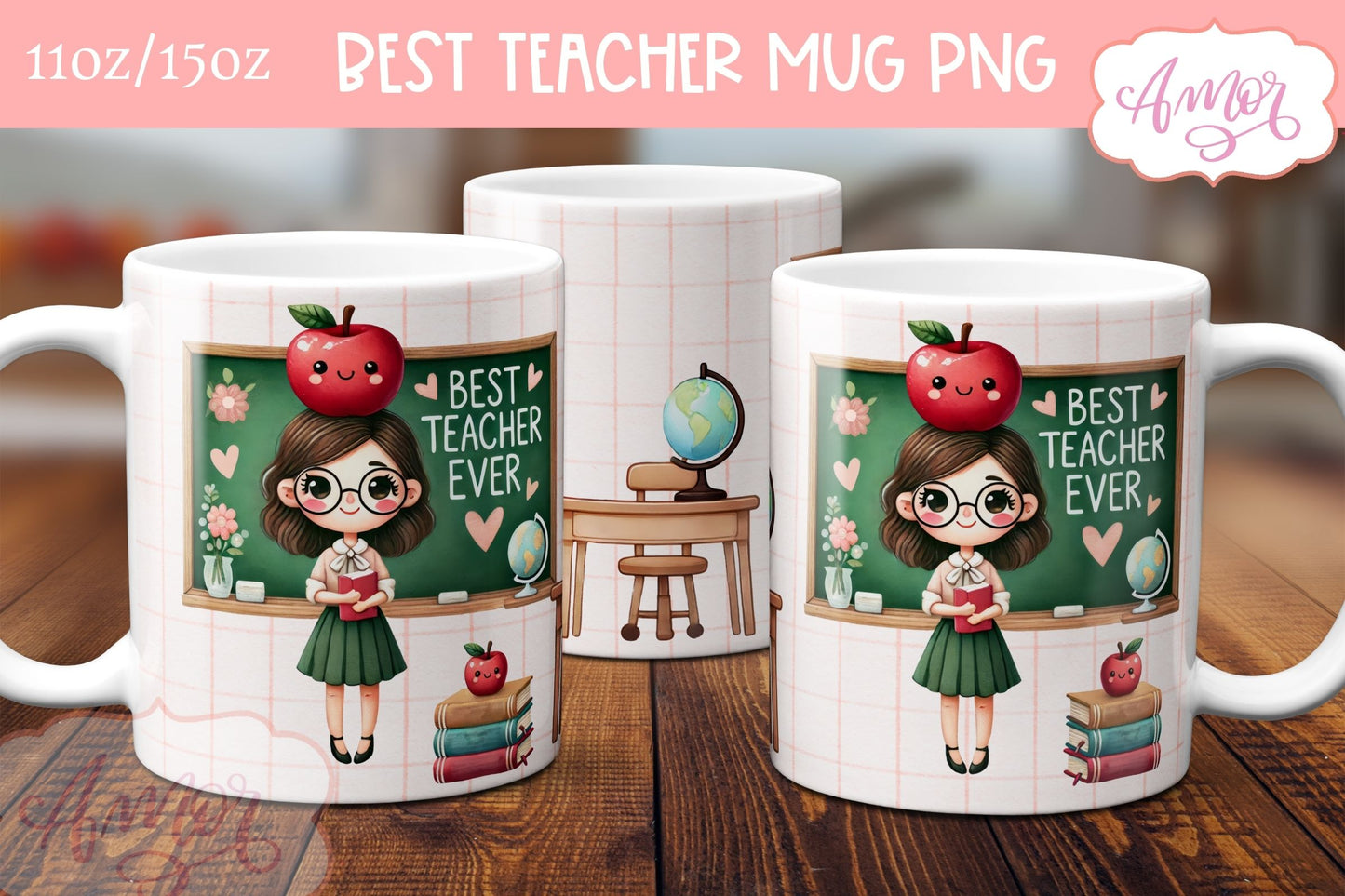 Best Teacher Ever Mug Wrap for Sublimation BUNDLE