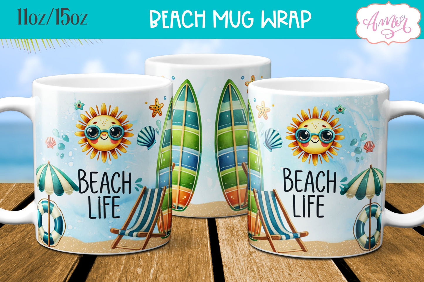 Beach Life Mug Wrap for Sublimation