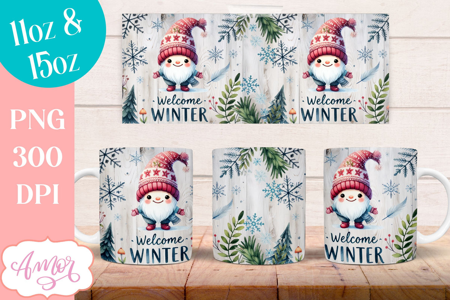 Welcome winter Mug Wrap PNG for Sublimation | cute gnome png