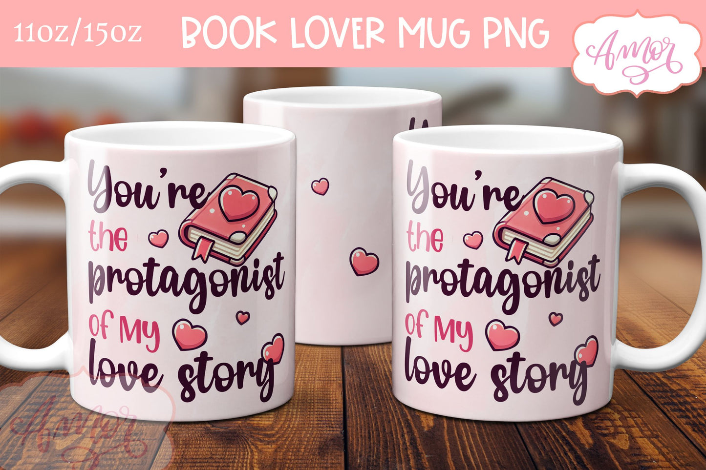 Valentines mug wrap PNG for book lovers | Book nerd mug