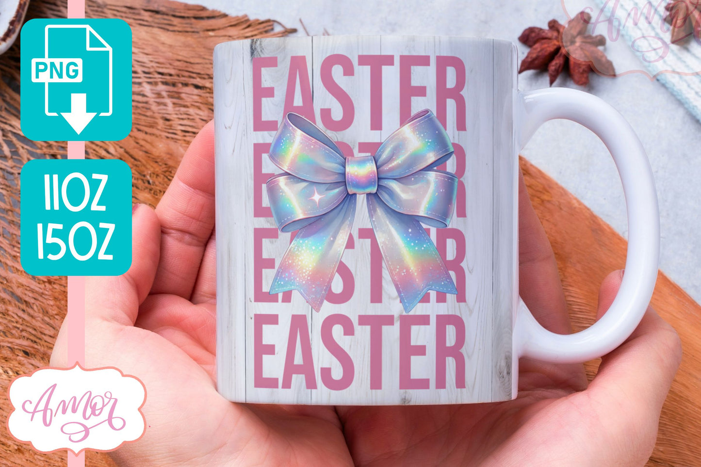 Coquette Easter Mug Wrap PNG | Girly Easter mug sublimation