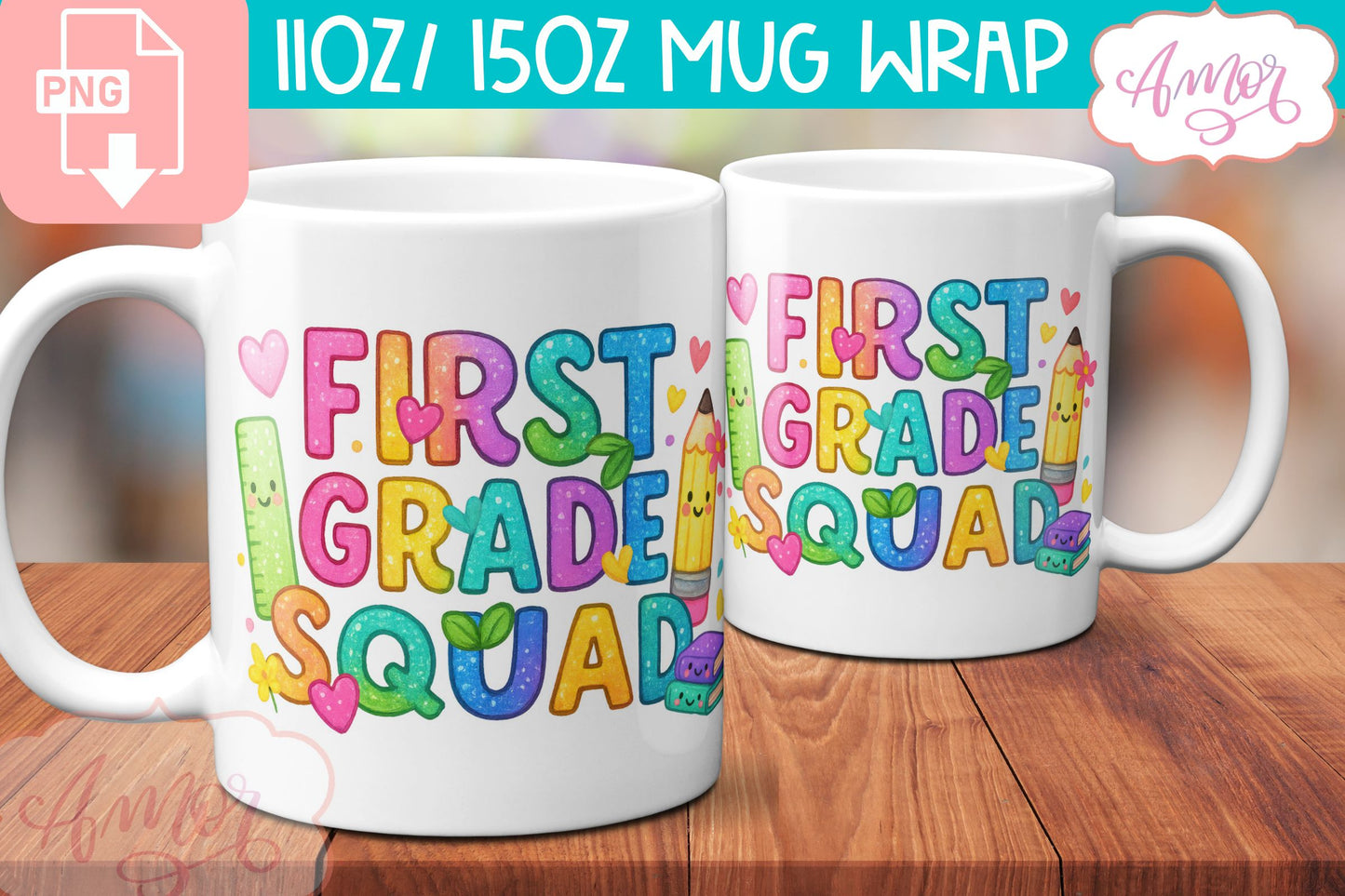 BUNDLE Cute Teacher mug Wraps PNG, cute school mugs template