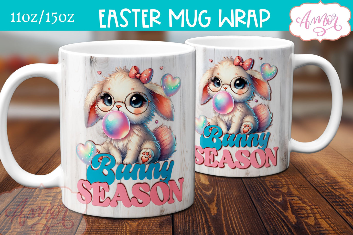Bunny Season Mug Wrap PNG | Cute Easter bunny mug sublimation