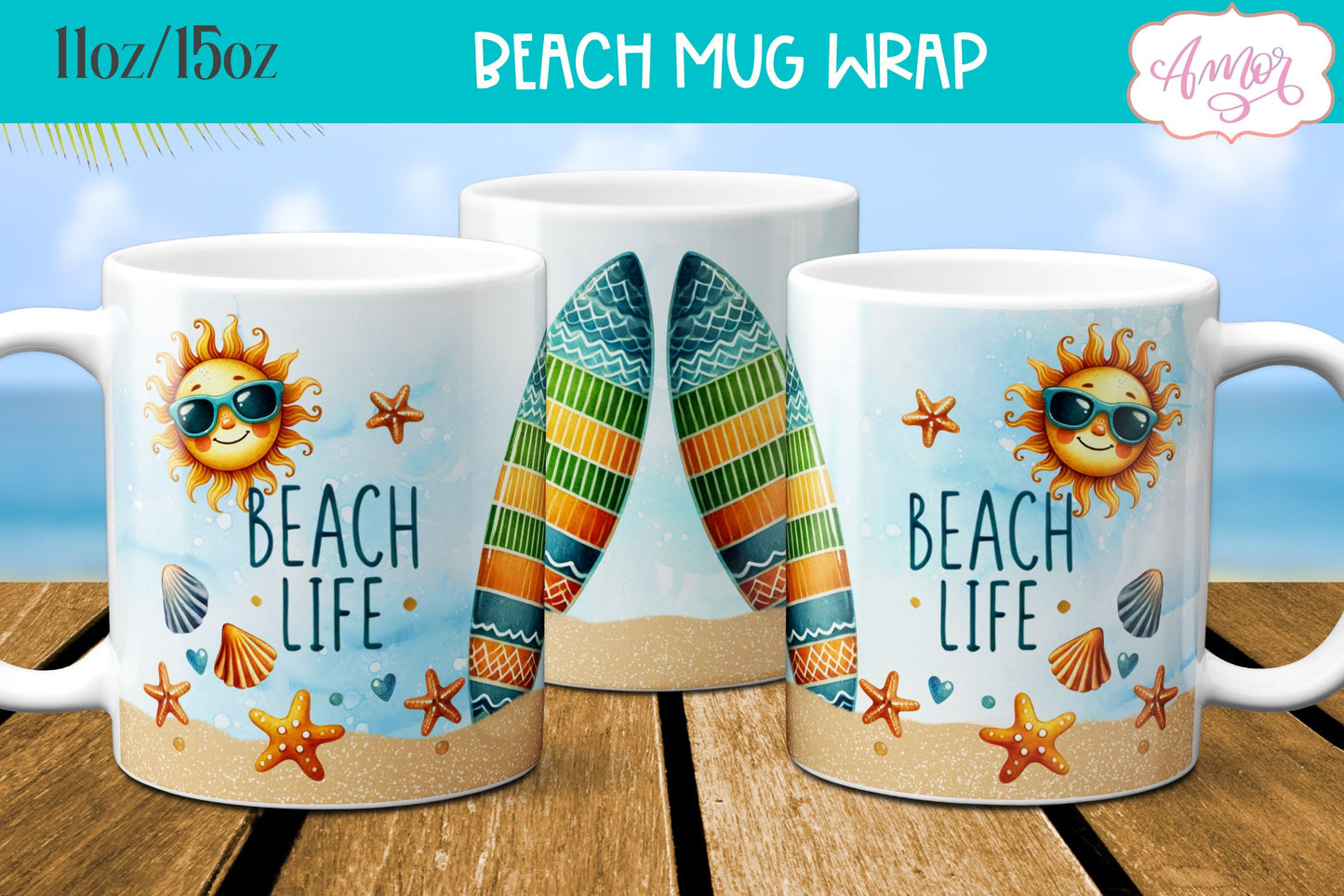 Beach Life Mug Wrap for Sublimation