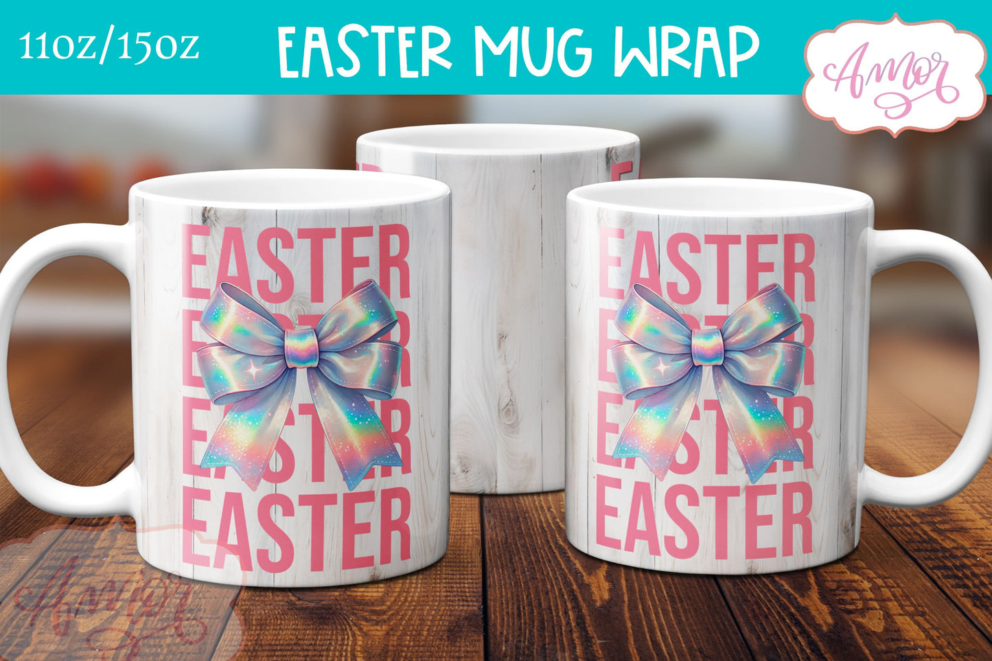 Coquette Easter Mug Wrap PNG | Girly Easter mug sublimation