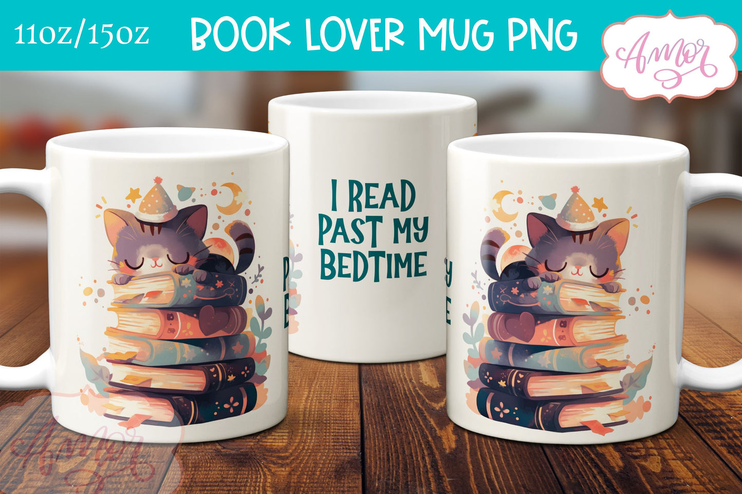 Book lover mug wrap sublimation PNG | I read past my bedtime