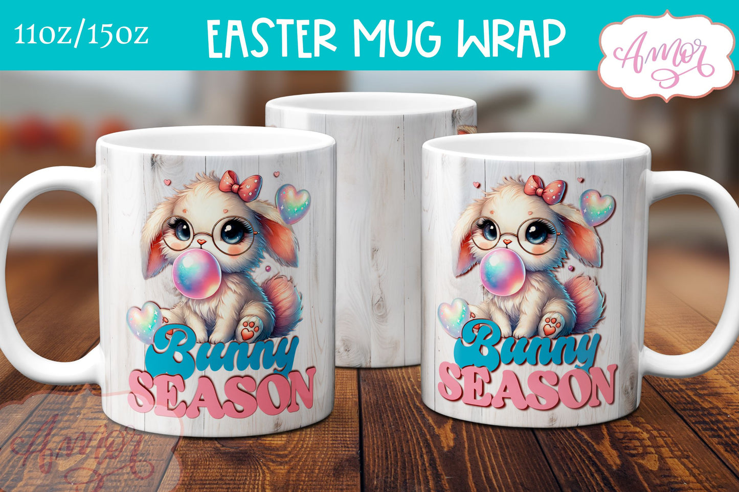 Bunny Season Mug Wrap PNG | Cute Easter bunny mug sublimation
