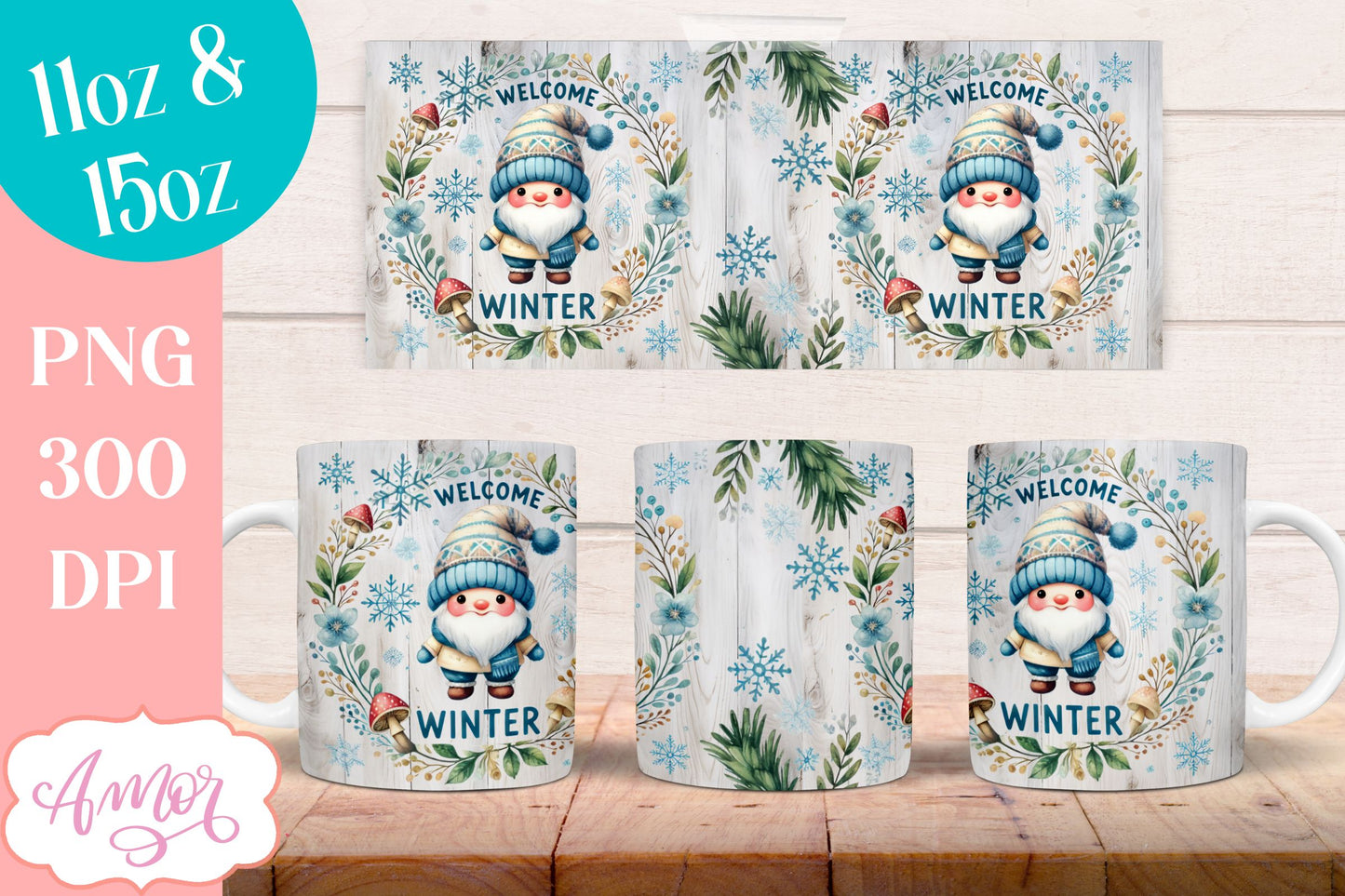 Welcome winter Mug Wrap PNG for Sublimation | cute gnome png