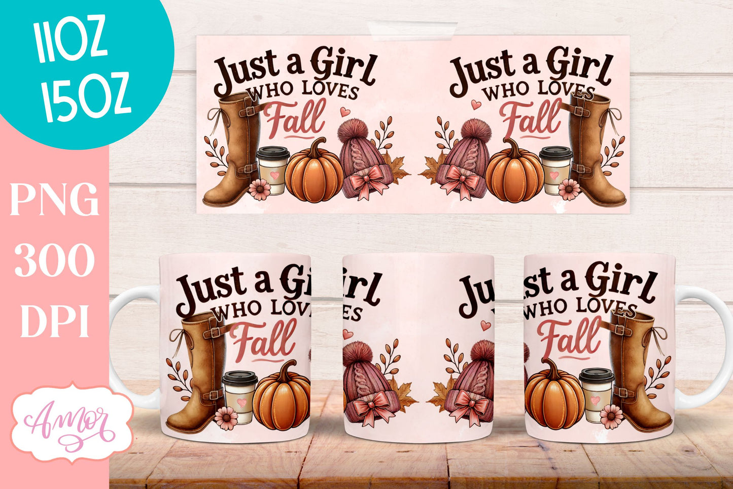 Just a girl who loves fall mug wrap sublimation PNG 11oz