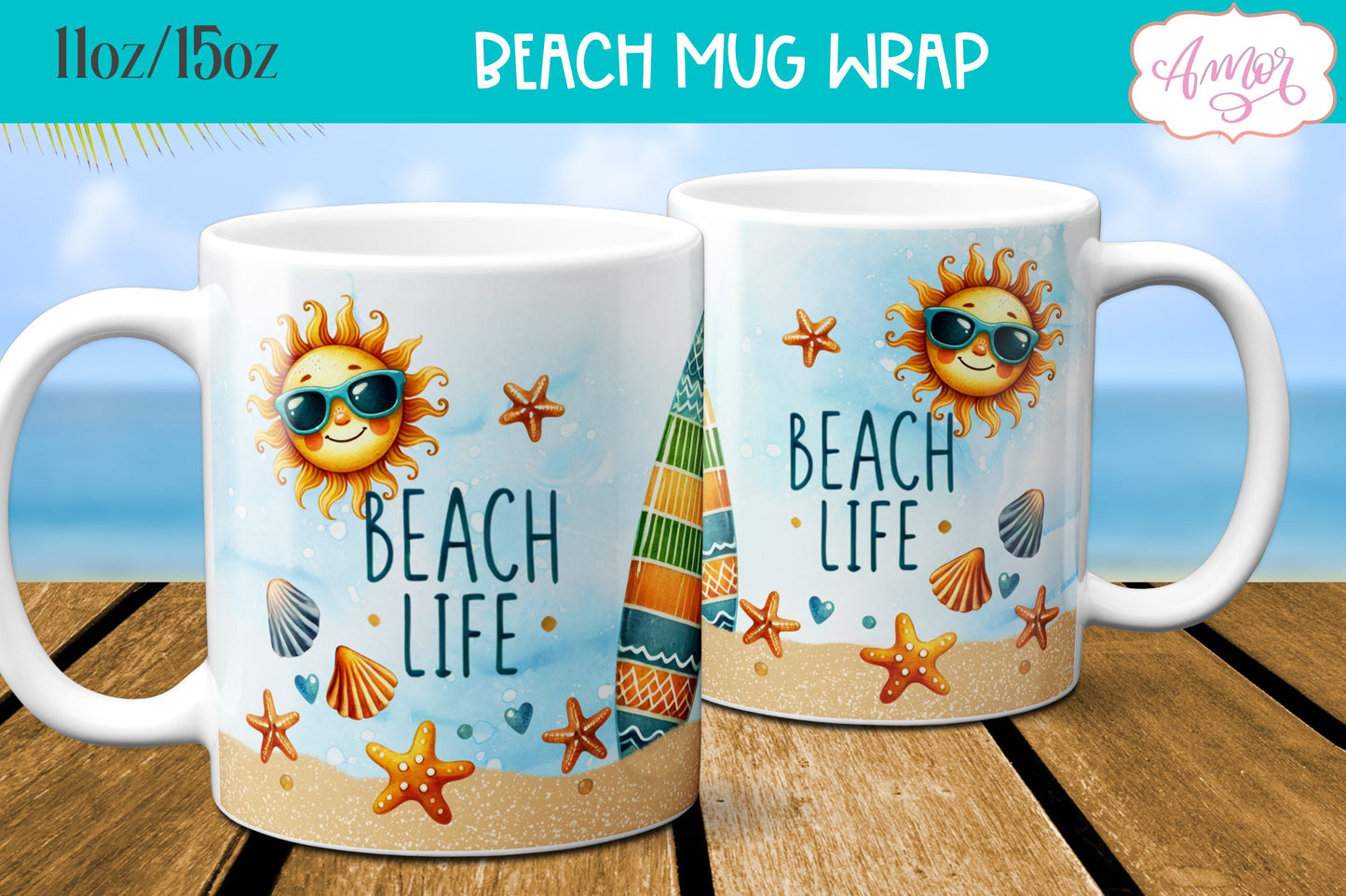 Beach Life Mug Wrap for Sublimation