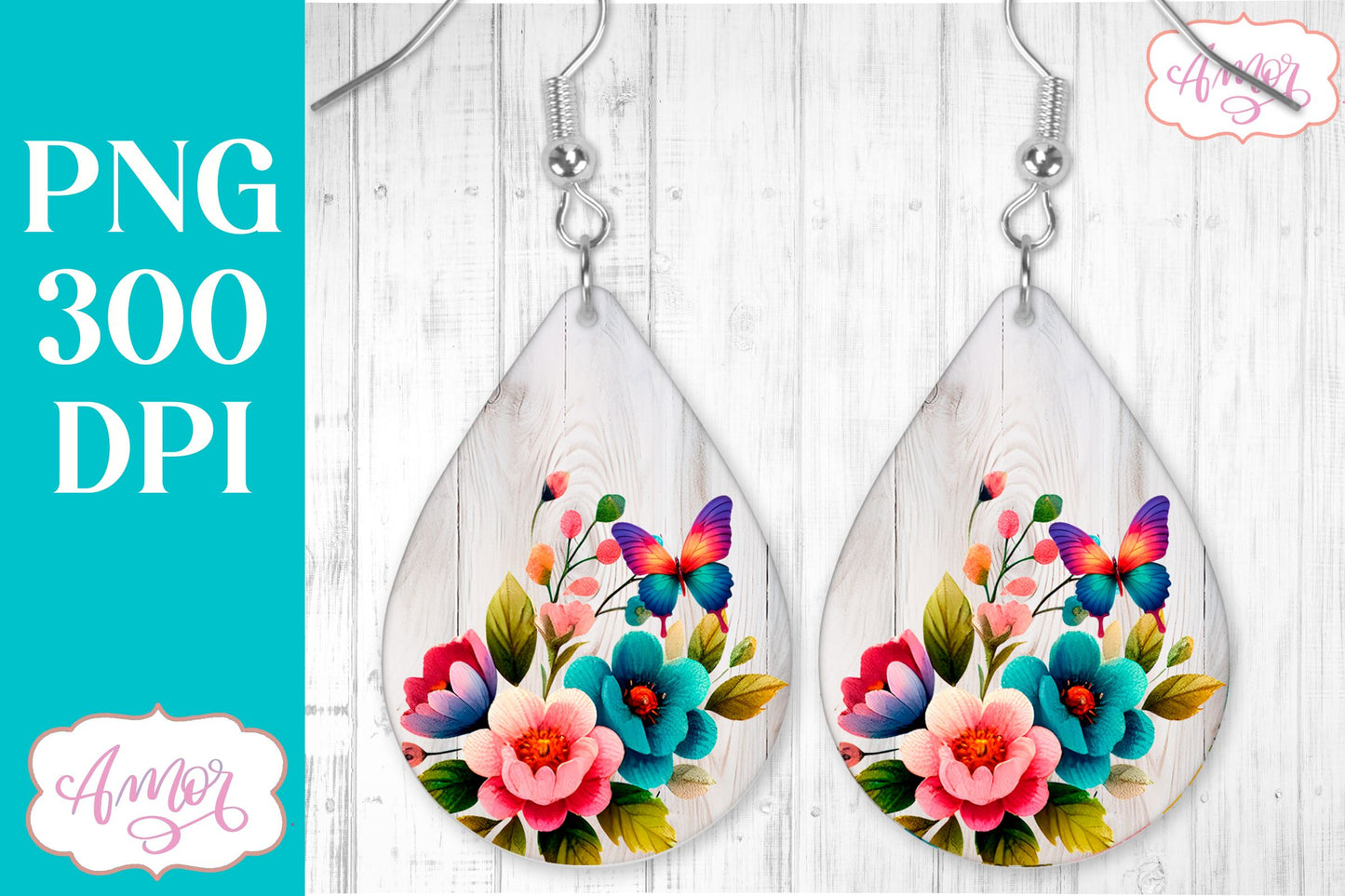 Wildlfower teardrop earrings for sublimation | Spring earrings PNG