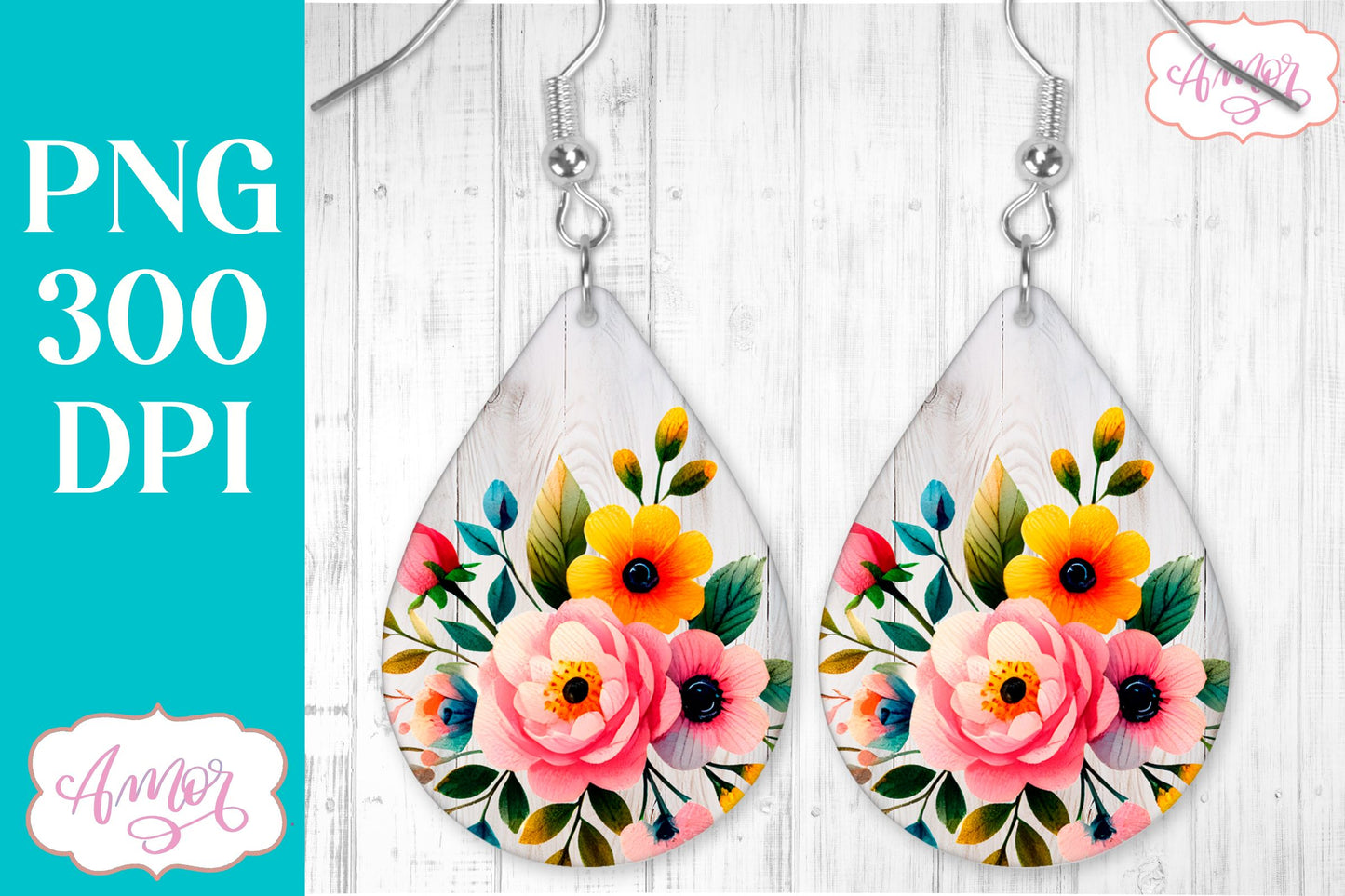 Wildlfower teardrop earrings for sublimation | Spring earrings PNG
