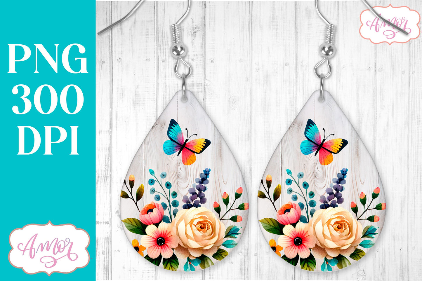 Wildlfower teardrop earrings for sublimation | Spring earrings PNG