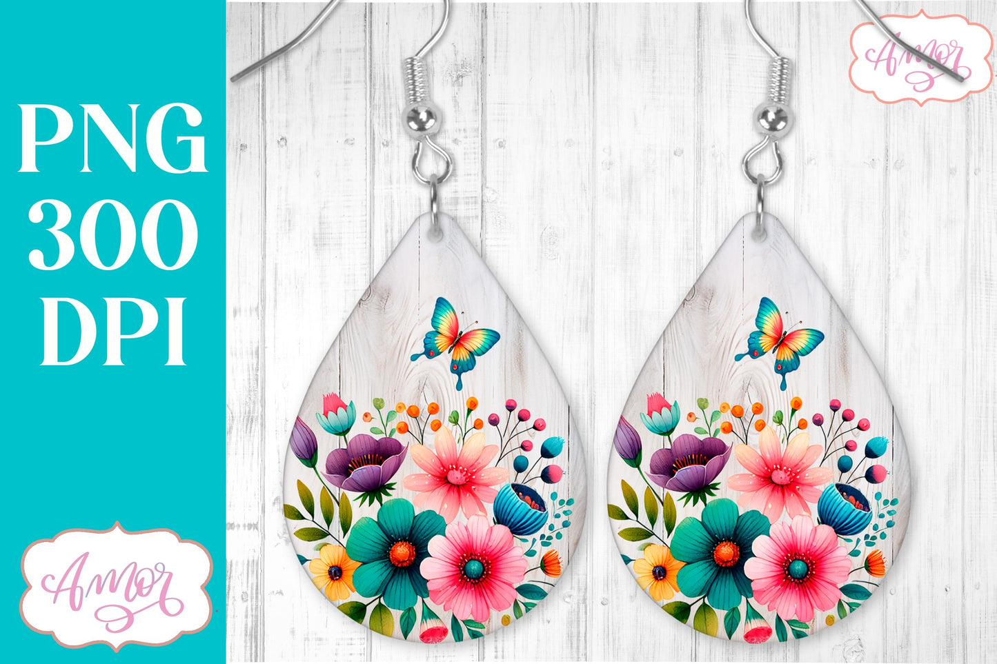 Wildlfower teardrop earrings for sublimation | Spring earrings PNG