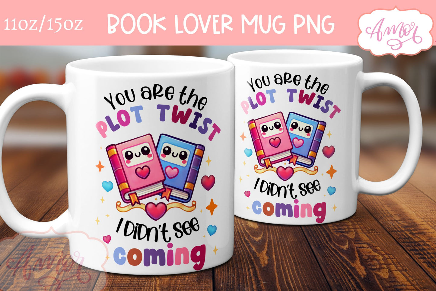 Valentines mug wrap PNG for book lovers | Book nerd mug