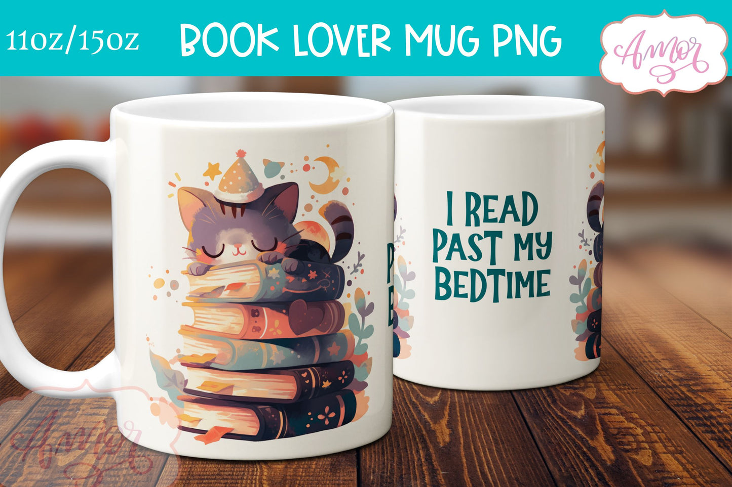 Book lover mug wrap sublimation PNG | I read past my bedtime