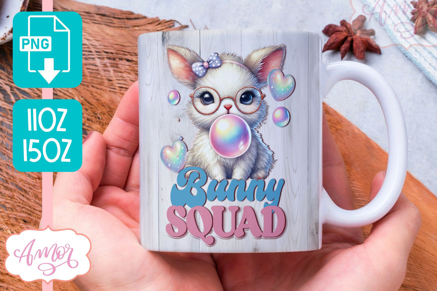 Bunny Squad Mug Wrap PNG | Cute Easter bunny mug sublimation