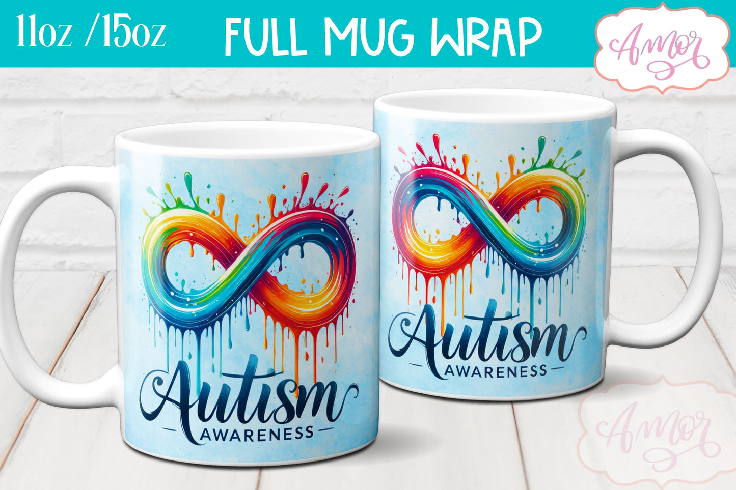 Autism awareness mug wrap sublimation PNG 11oz 15oz
