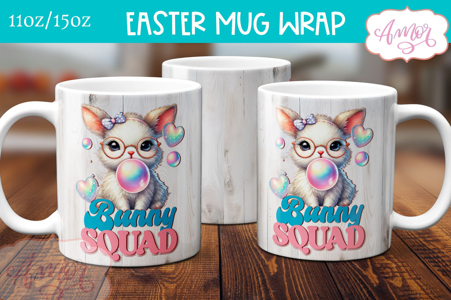 Bunny Squad Mug Wrap PNG | Cute Easter bunny mug sublimation