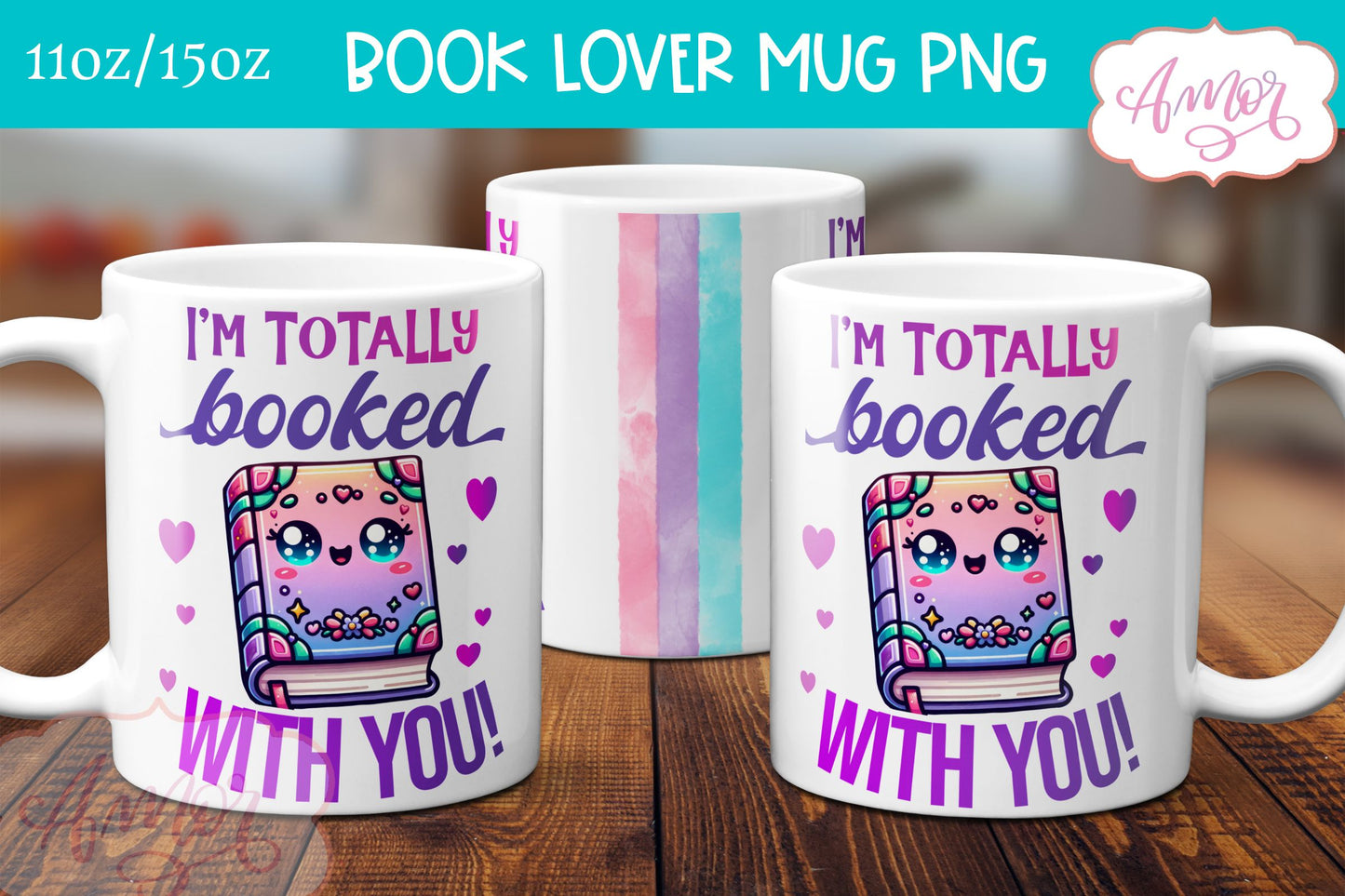 Valentines mug wrap PNG for book lovers | Book nerd mug