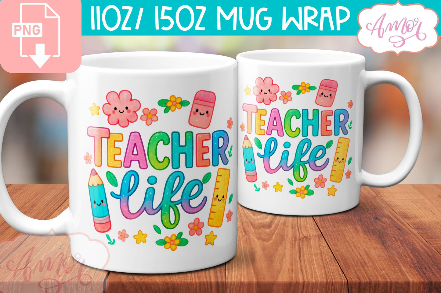 BUNDLE Cute Teacher mug Wraps PNG, cute school mugs template