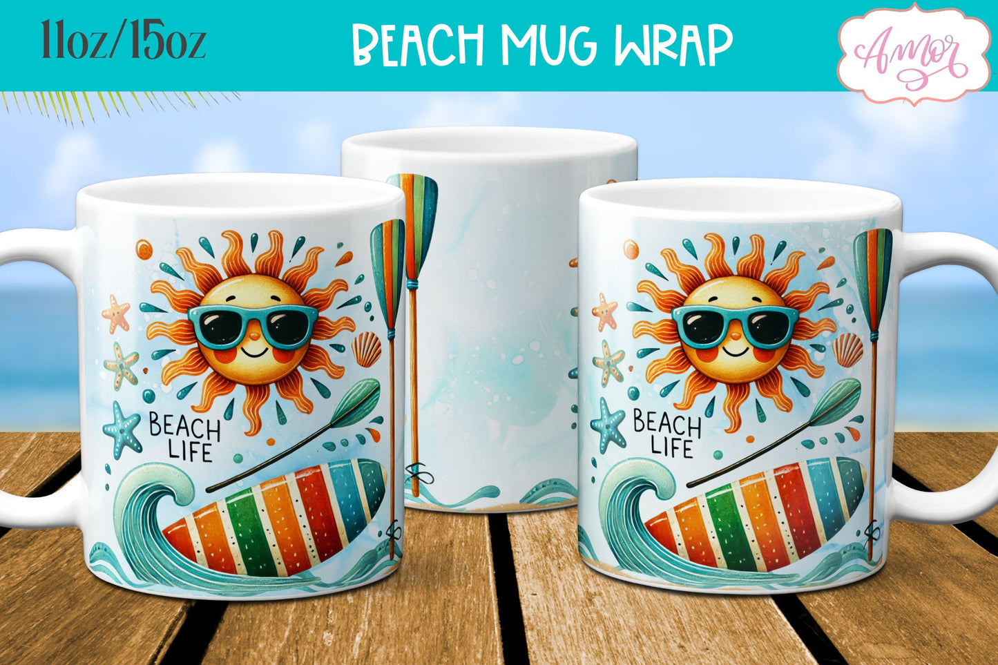 Beach Life Mug Wrap for Sublimation