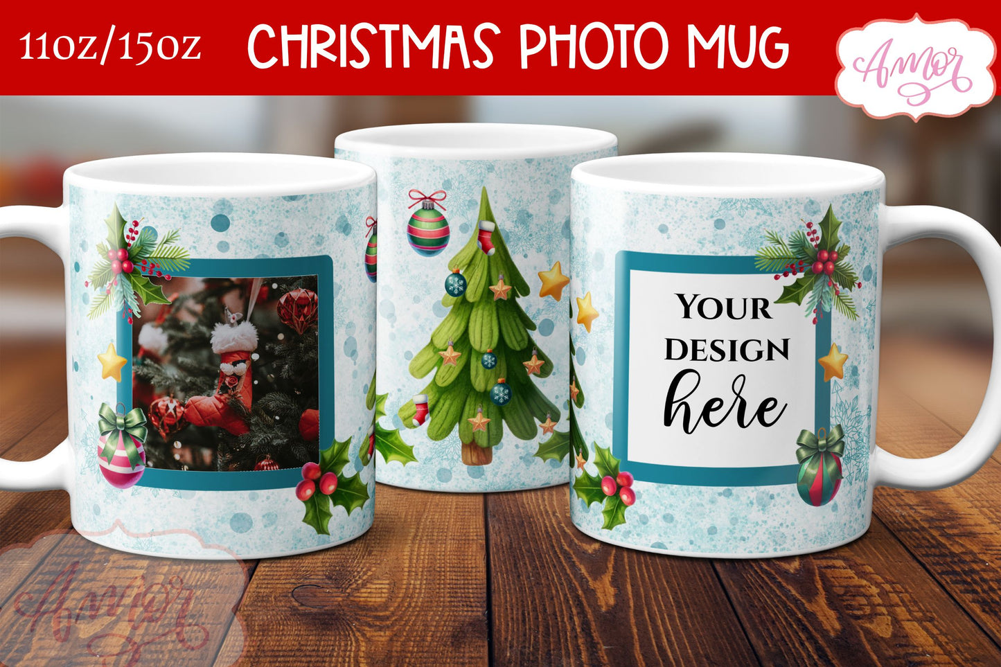 BUNDLE Christmas Photo Mug Wrap PNG Sublimation