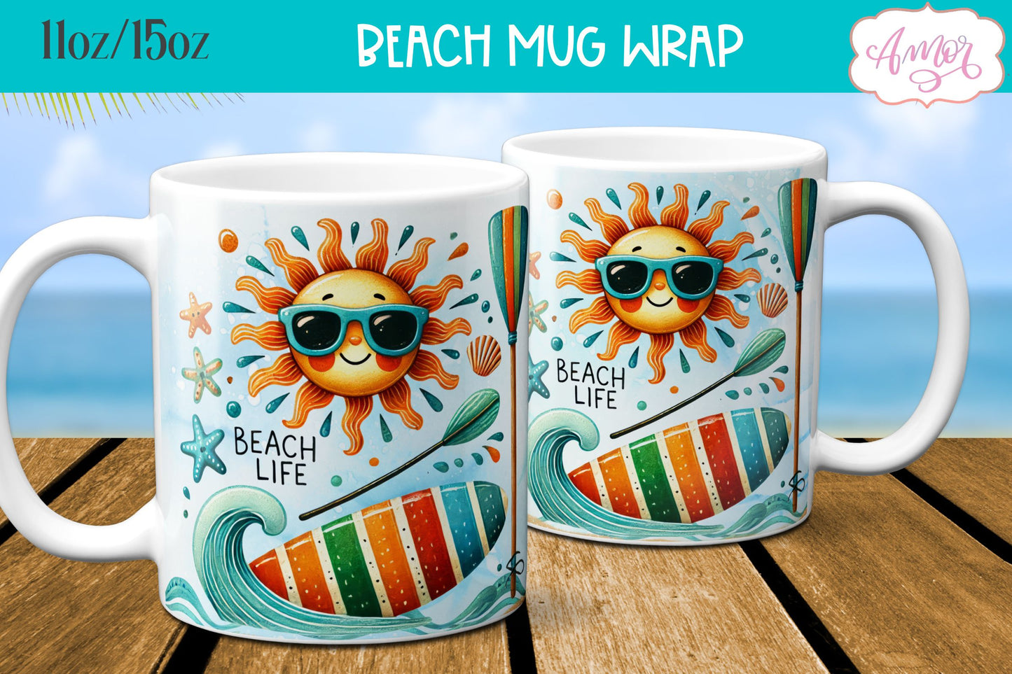 Beach Life Mug Wrap for Sublimation