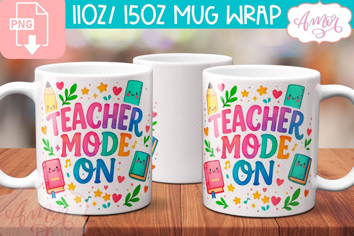 BUNDLE Cute Teacher mug Wraps PNG, cute school mugs template
