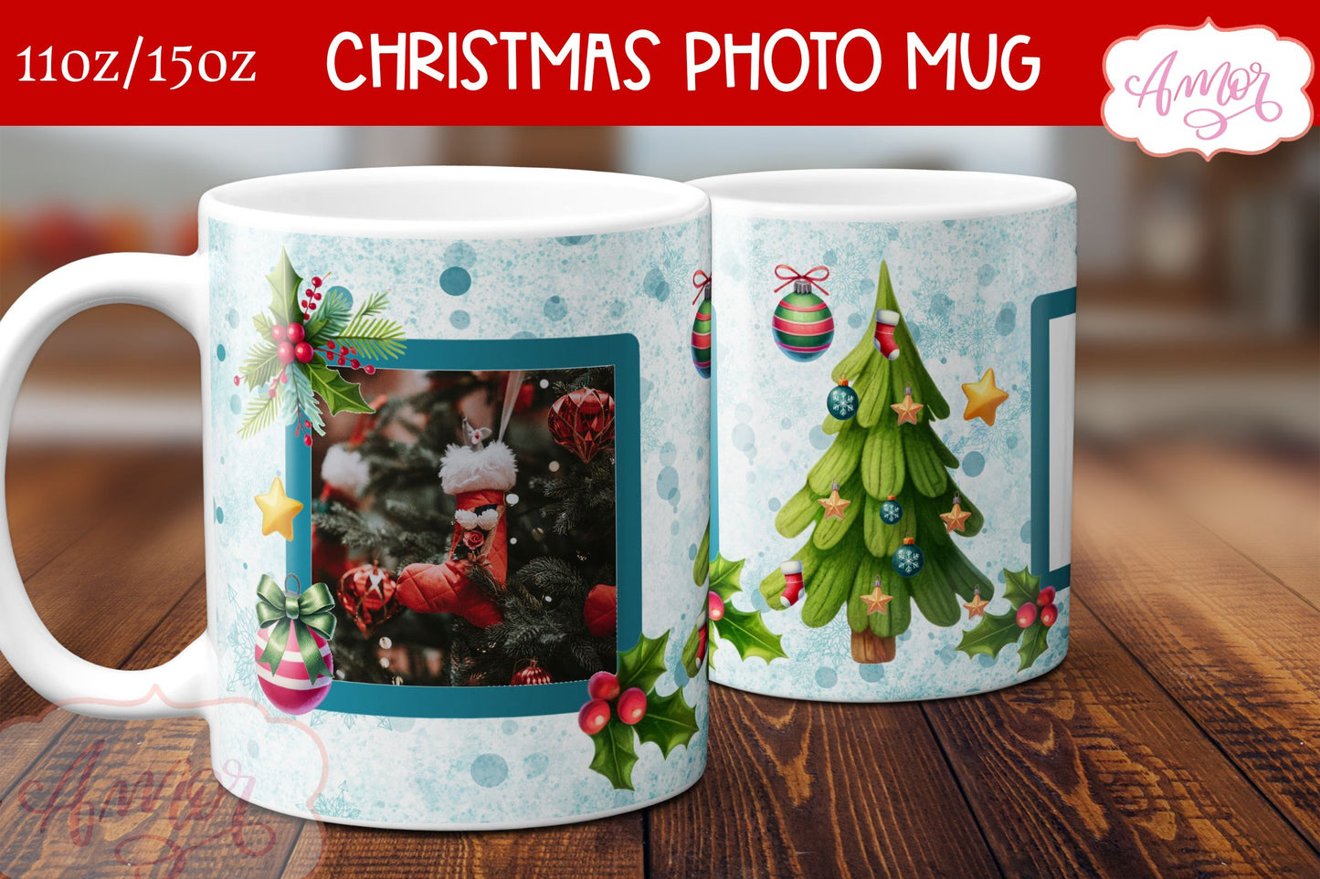 Christmas Photo mug wrap PNG Sublimation | Photo frame mug