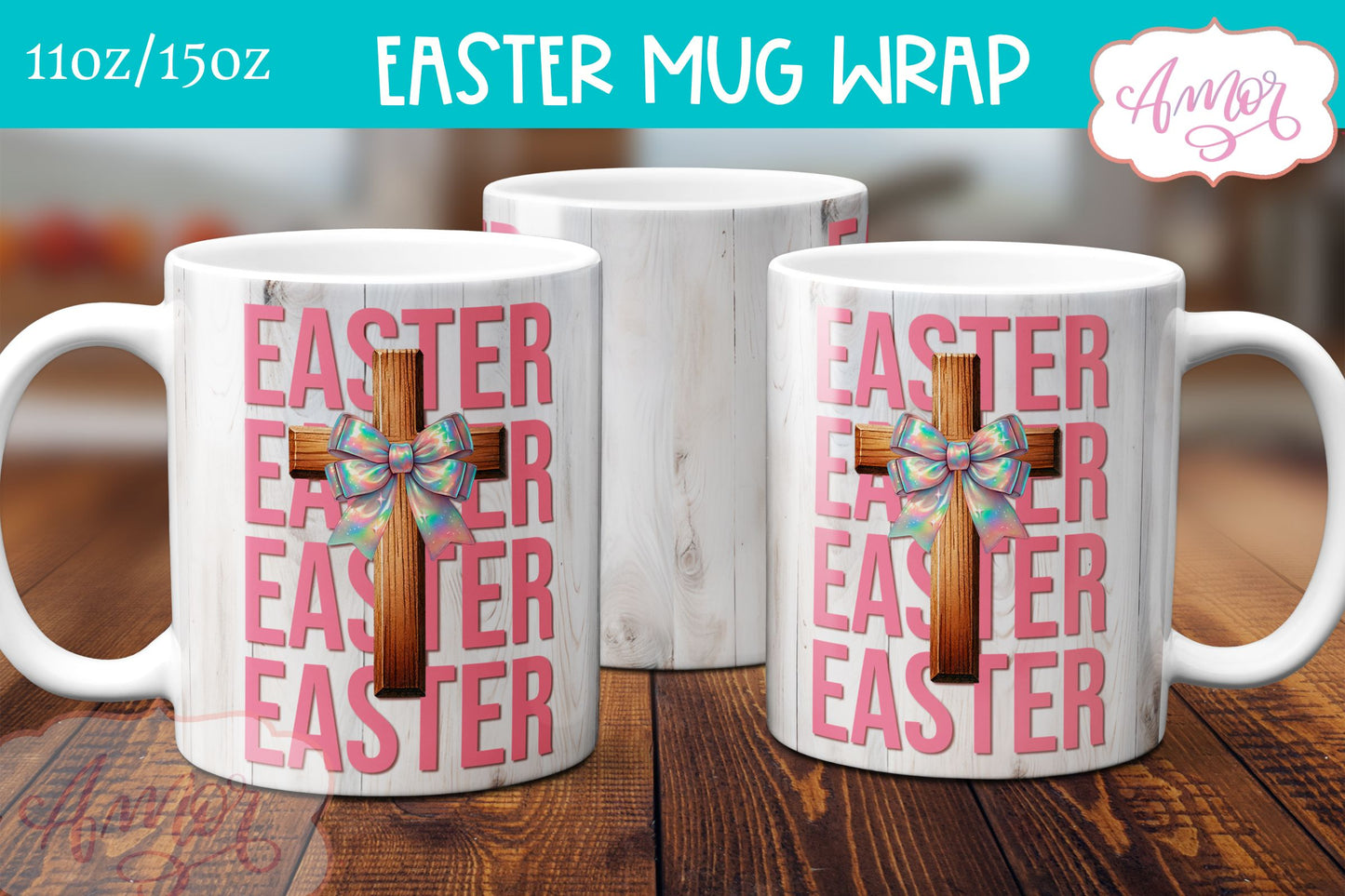 Christian Easter Mug Wrap PNG | Coquette Easter mug PNG