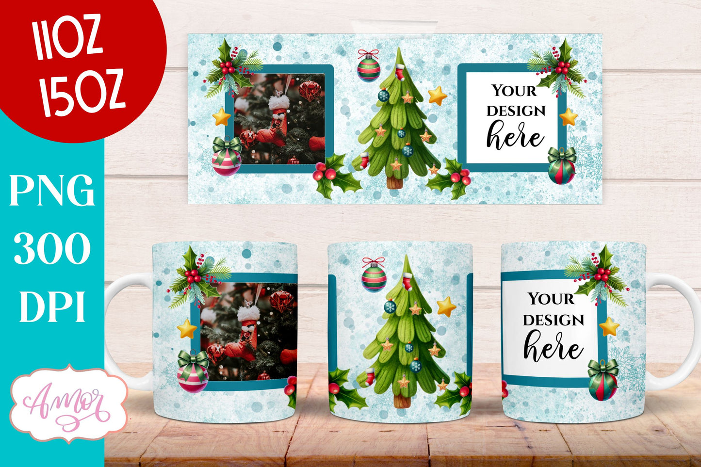 Christmas Photo mug wrap PNG Sublimation | Photo frame mug