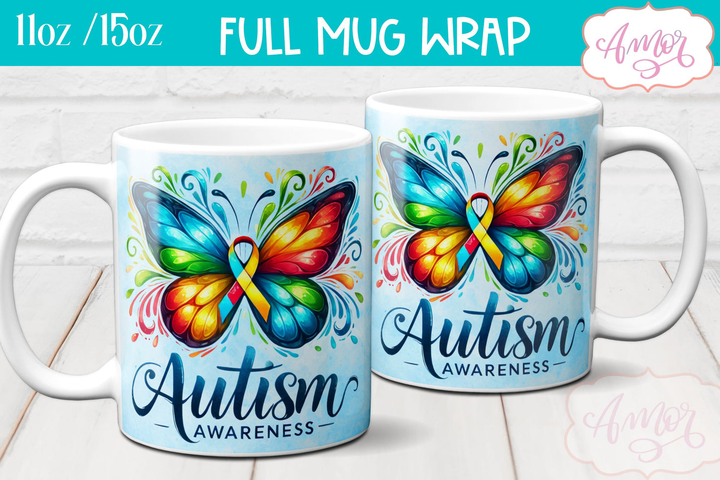 Autism awareness mug wrap sublimation PNG 11oz 15oz