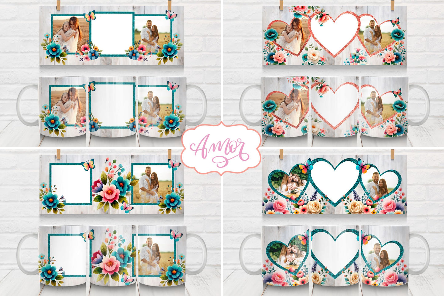 Floral photo mug templates PNG BUNDLE, customizable mug png