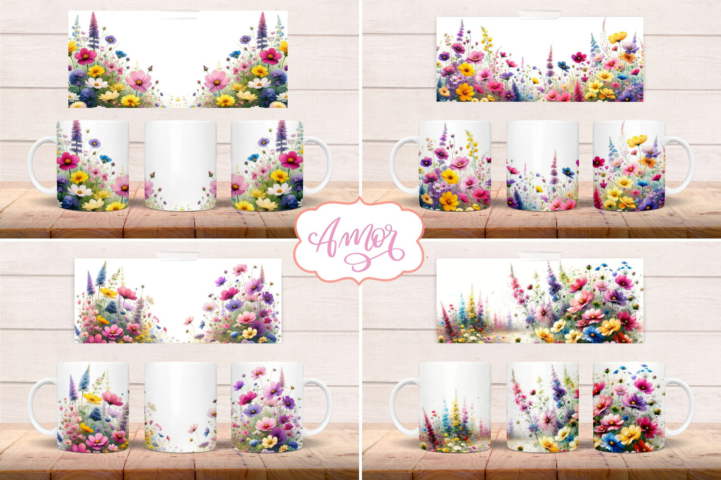 Wildflowers Garden Mug Wrap PNG for Sublimation BUNDLE
