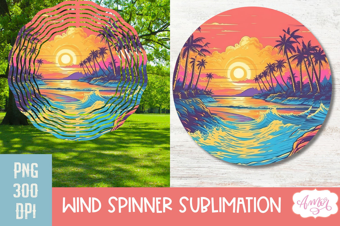 Summer beach landscape wind Spinner sublimation PNG BUNDLE
