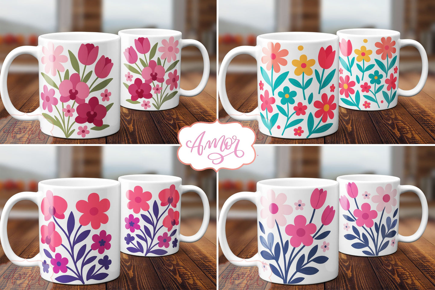 Bundle Spring floral mug wraps sublimation, Colorful mug PNG