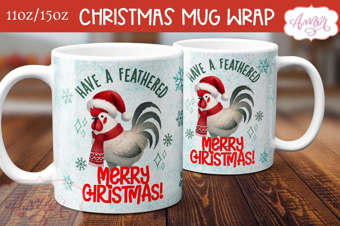 Funny Christmas mug wrap PNG | Christmas rooster coffee mug