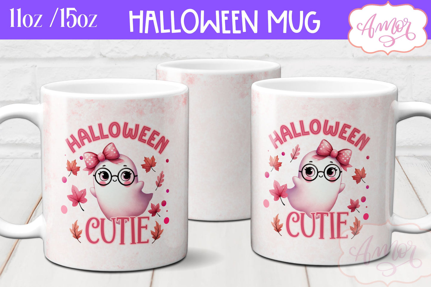 Halloween cutie mug wrap sublimation PNG | Pink Halloween mug