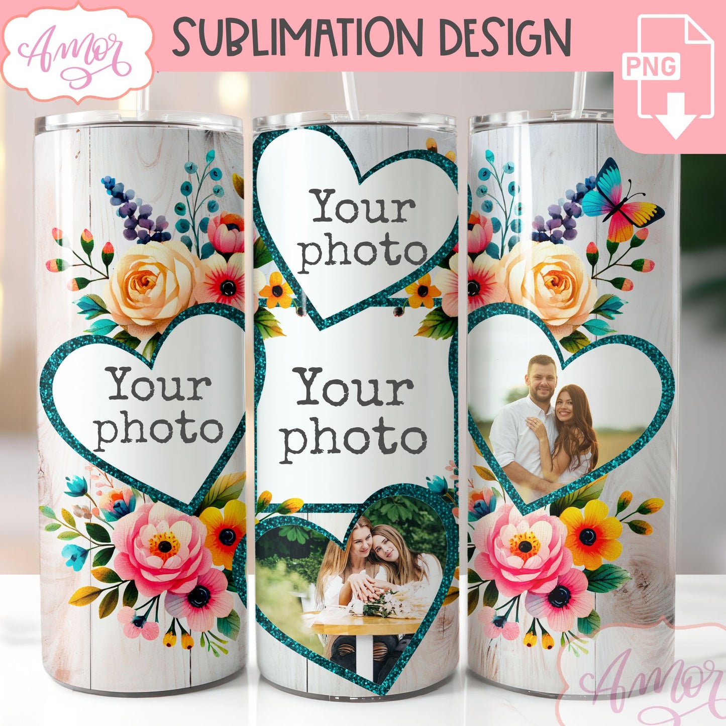 Floral photo tumbler wrap, Spring picture tumbler template