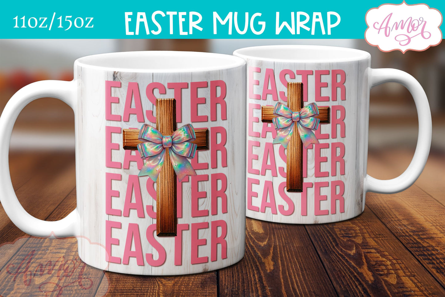 Christian Easter Mug Wrap PNG | Coquette Easter mug PNG