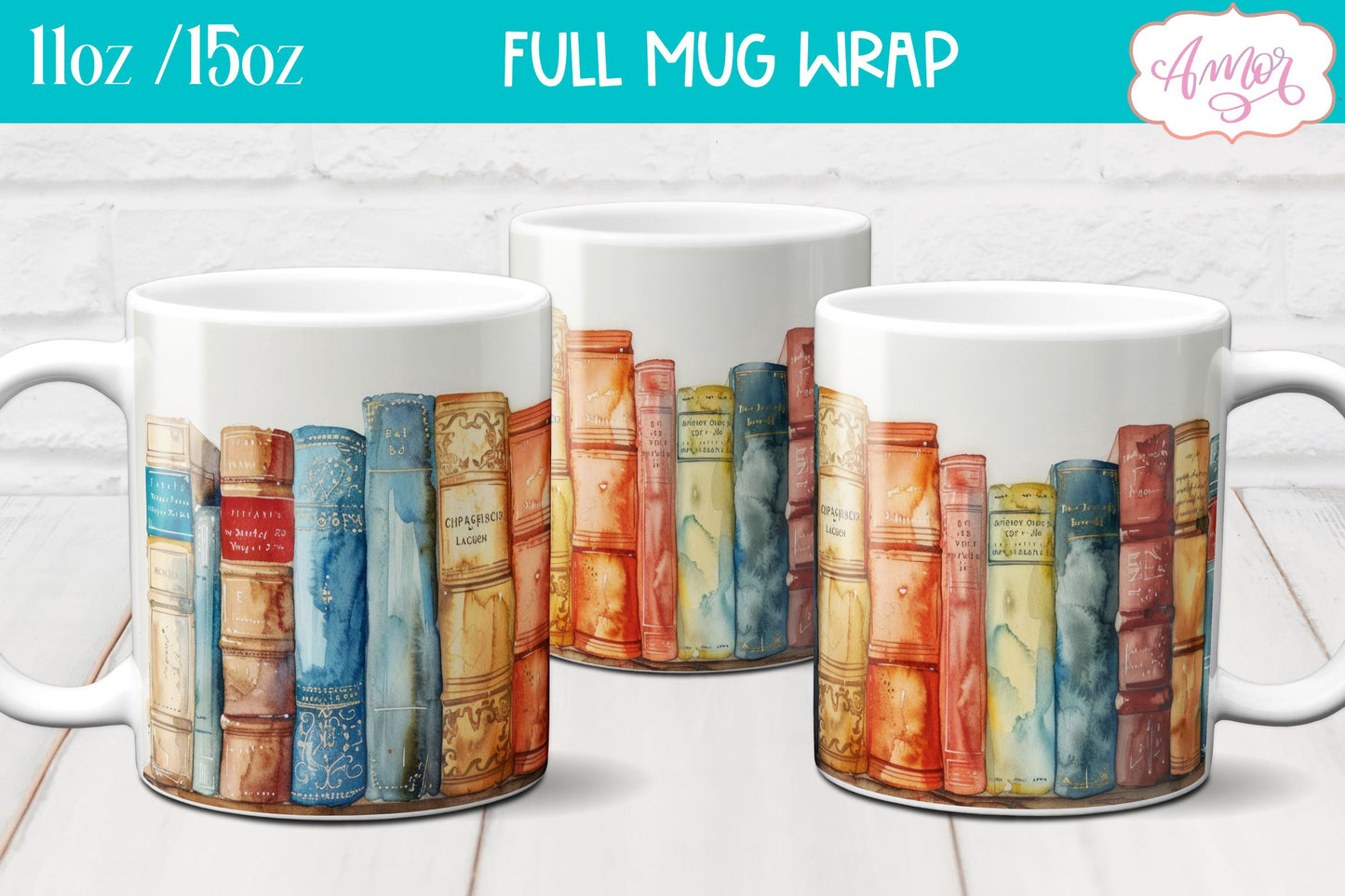 Bookshelf mug wrap PNG for Sublimation | Book lover mug png