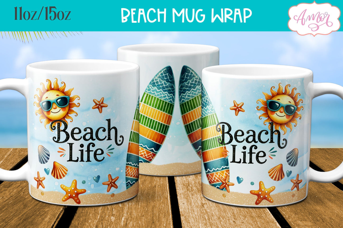Beach Life Mug Wrap for Sublimation