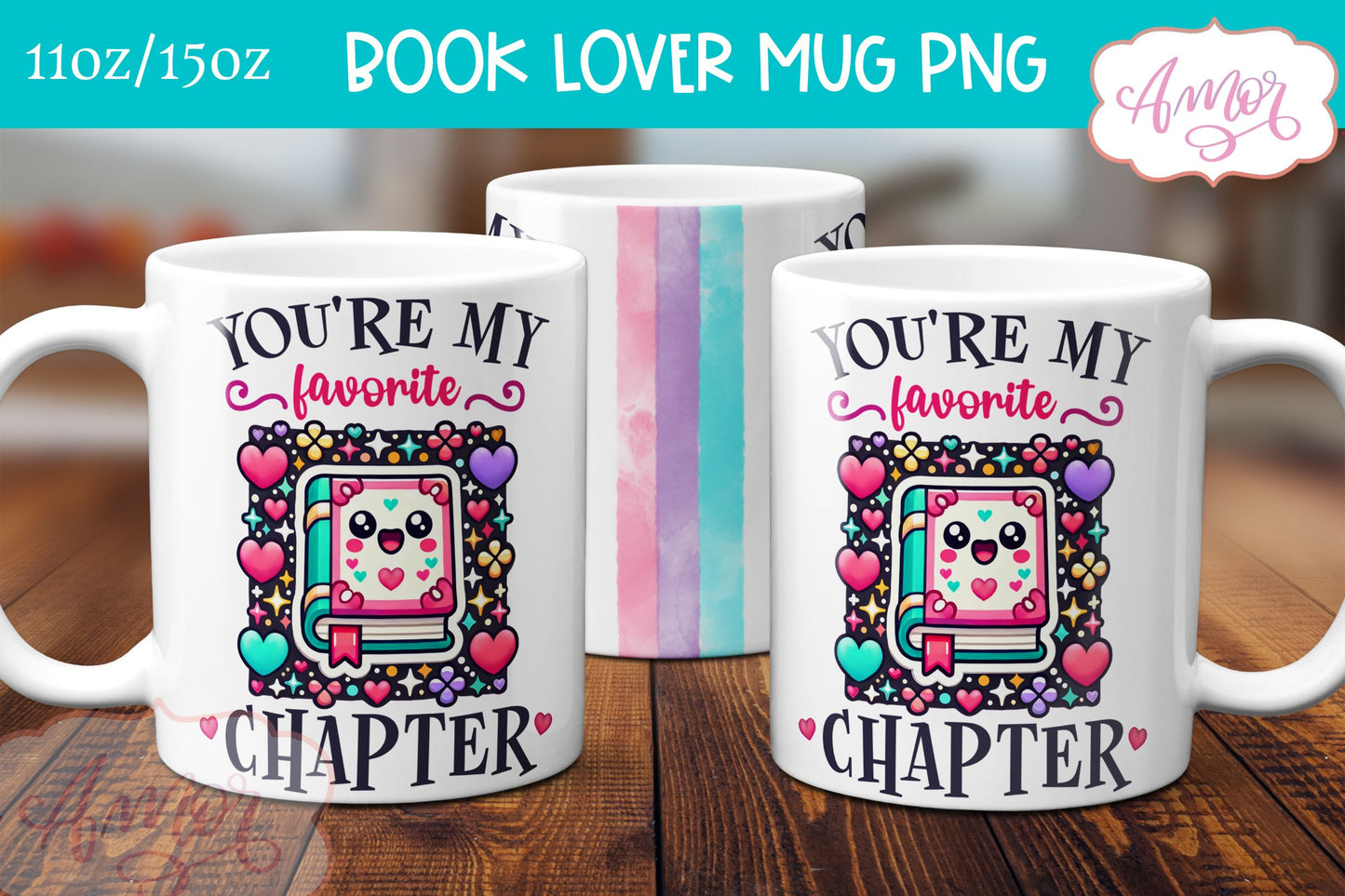 Book lover mug wrap sublimation PNG