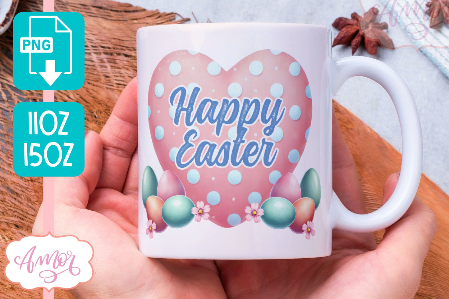 Cute Easter Mug Wrap PNG | Happy Easter mug template PNG