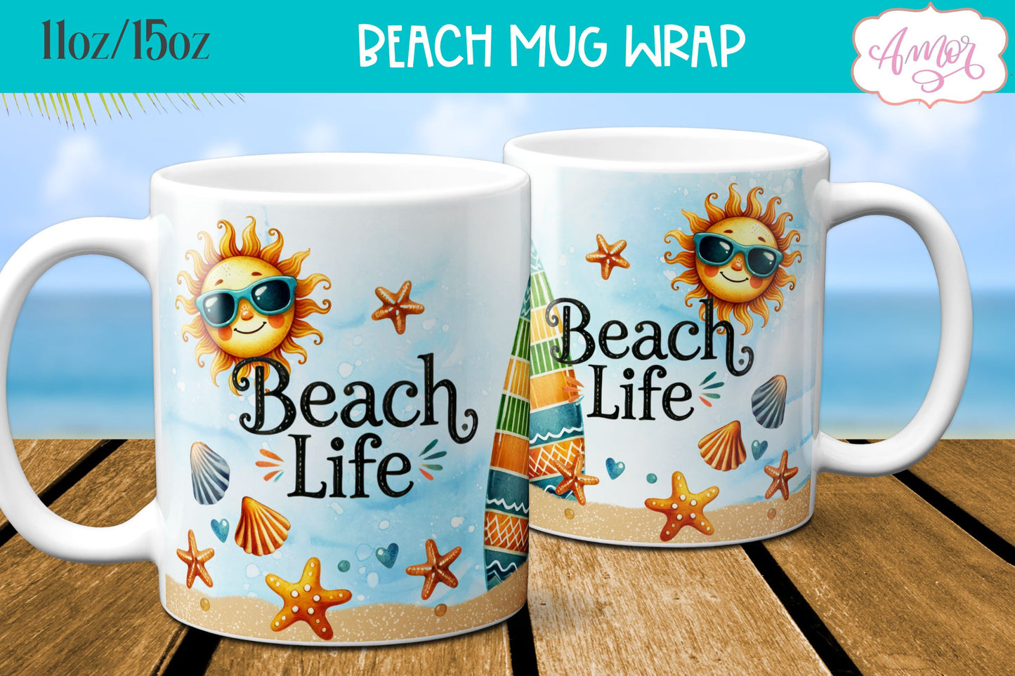 Beach Life Mug Wrap for Sublimation
