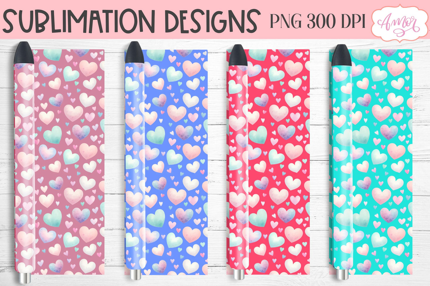 Heart pen wraps for sublimation | Valentine's Day pen PNG