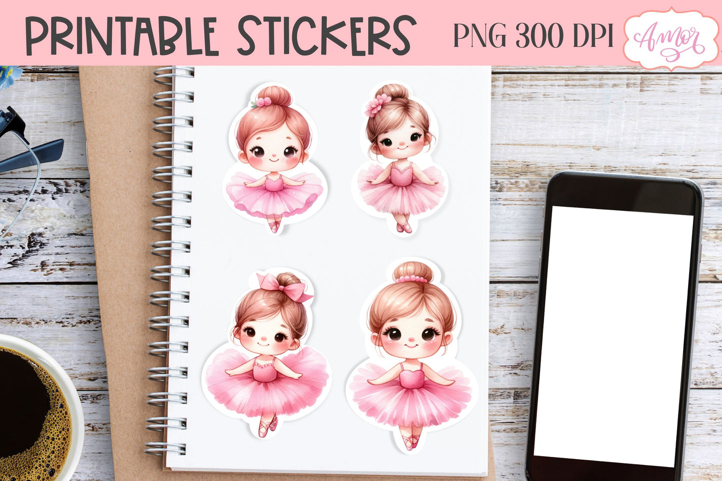 Cute ballerina stickers for Cricut Print and Cut